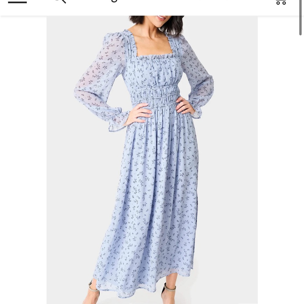 Gibson Look Long Sleeve Square Neck Shirred Maxi Dress